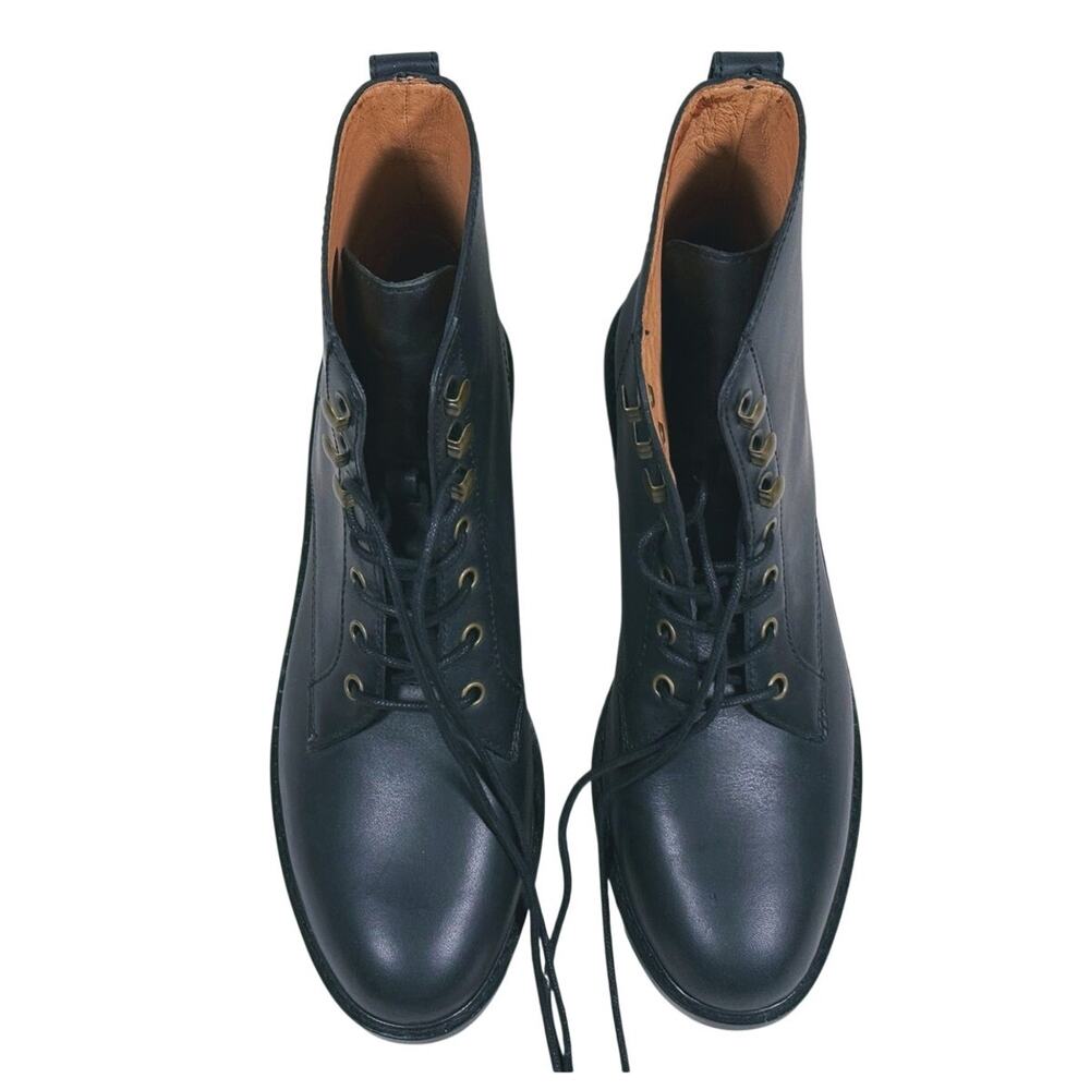 Madewell Kellie Lace Up Leather Combat Boots Size 8 Black Moto Grunge Biker 90s - Picture 10 of 13
